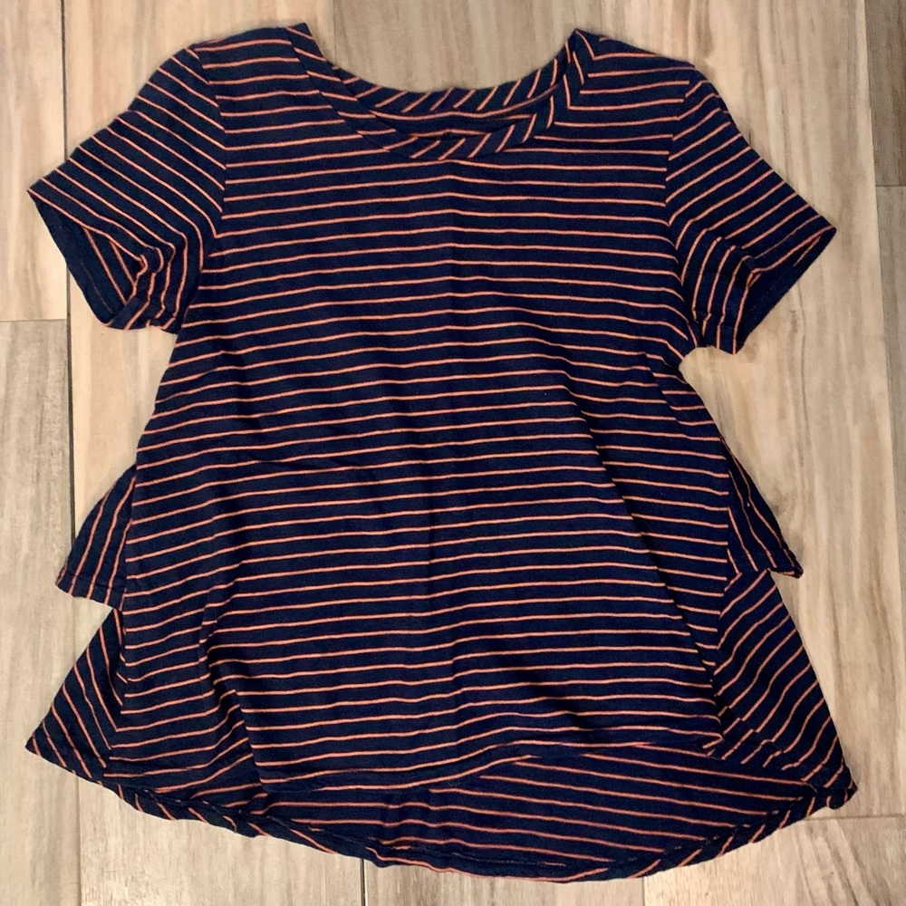 Women’s Anthropologie T.la Striped Short Sleeve Ruffle Tshirt Size XS